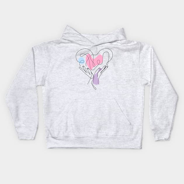 Heart Shaped Hand Draw One Continuous Line Valentines day Kids Hoodie by Twiri